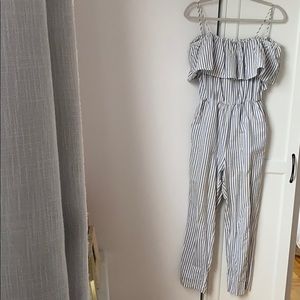 H&M ruffle striped jumpsuit
